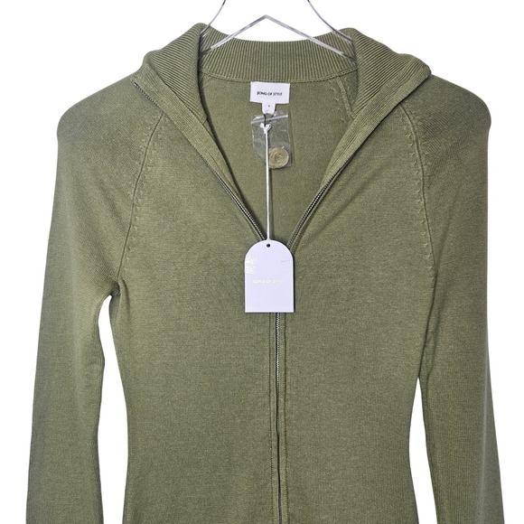 Song of Style Olive Green‎ Knit Mini Dress Long Sleeve Full Zip Up Sz S - Picture 4 of 10